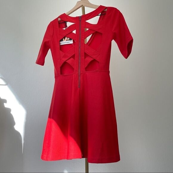 MINKPINK Criss Cross Red Skater Dress NEW S - Picture 1 of 7